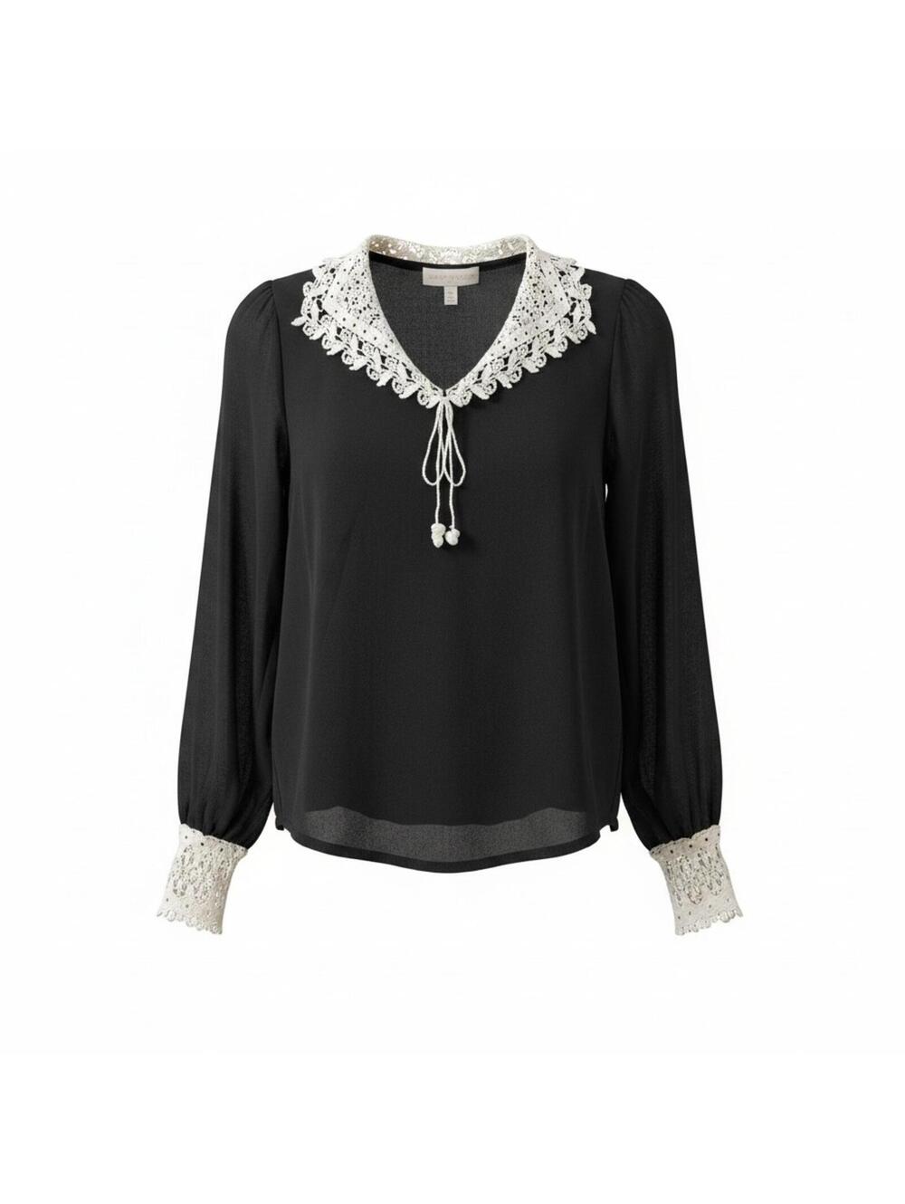 Black Sheer Lace Collar Blouse S Coquette Whimsigoth Gothic